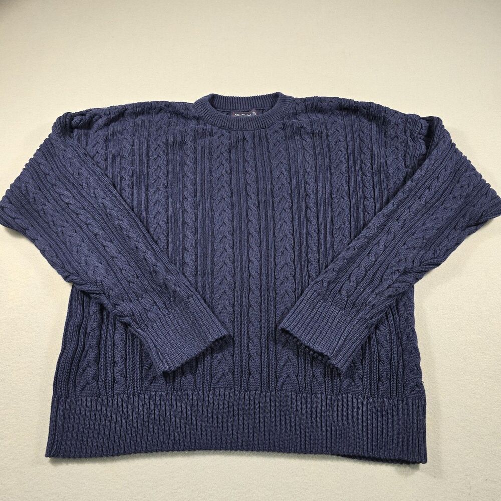 Gant Men’s Navy Blue Large Crew Neck Preppy Waffle Knit Pullover Sweater